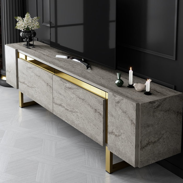 Hanah Home Mueble para TV Travertino y Oro Hanah Home Mueble para TV Travertino y Oro